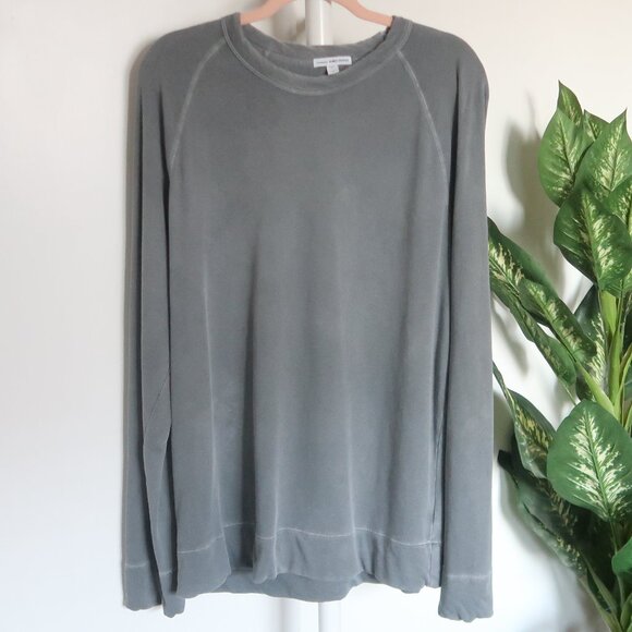 James Perse Standard Cotton Raglan Long Sleeve Sweatshirt in Washed Gray L Large - Picture 2 of 6